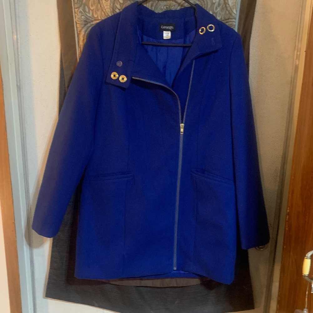 George Bold Cobalt Blue Asymmetrical Zip Pea Coat